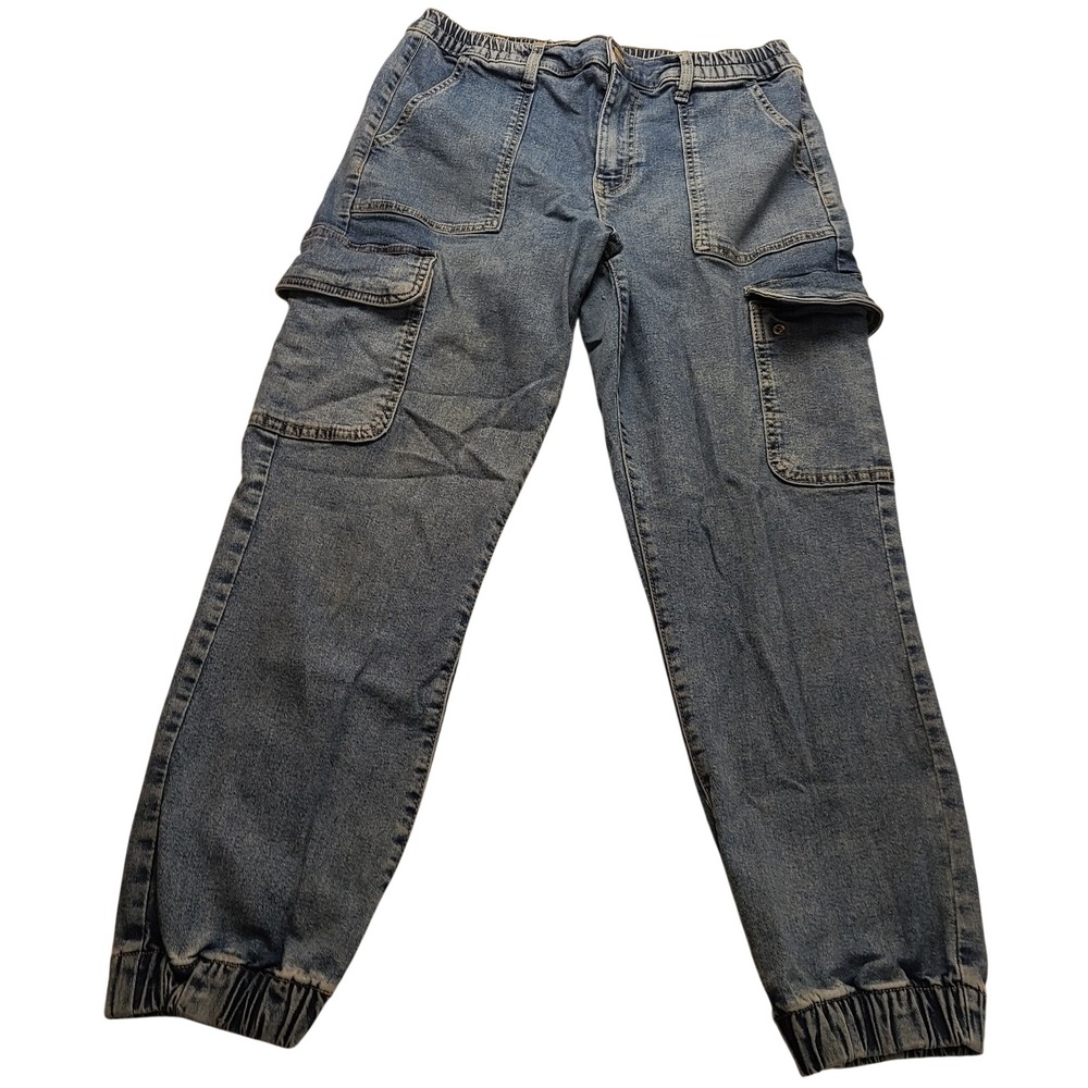 SO High Rise Mom Jean Joggers Blue Denim Cargo Pants Women's 11/30W 4662